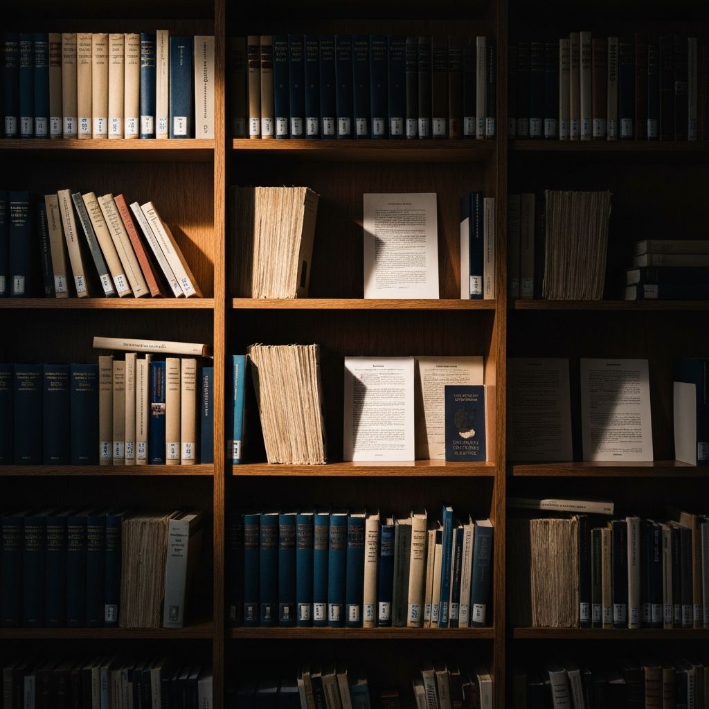 Institutional library and research archive with books and knowledge resources representing academic authority and educational foundation